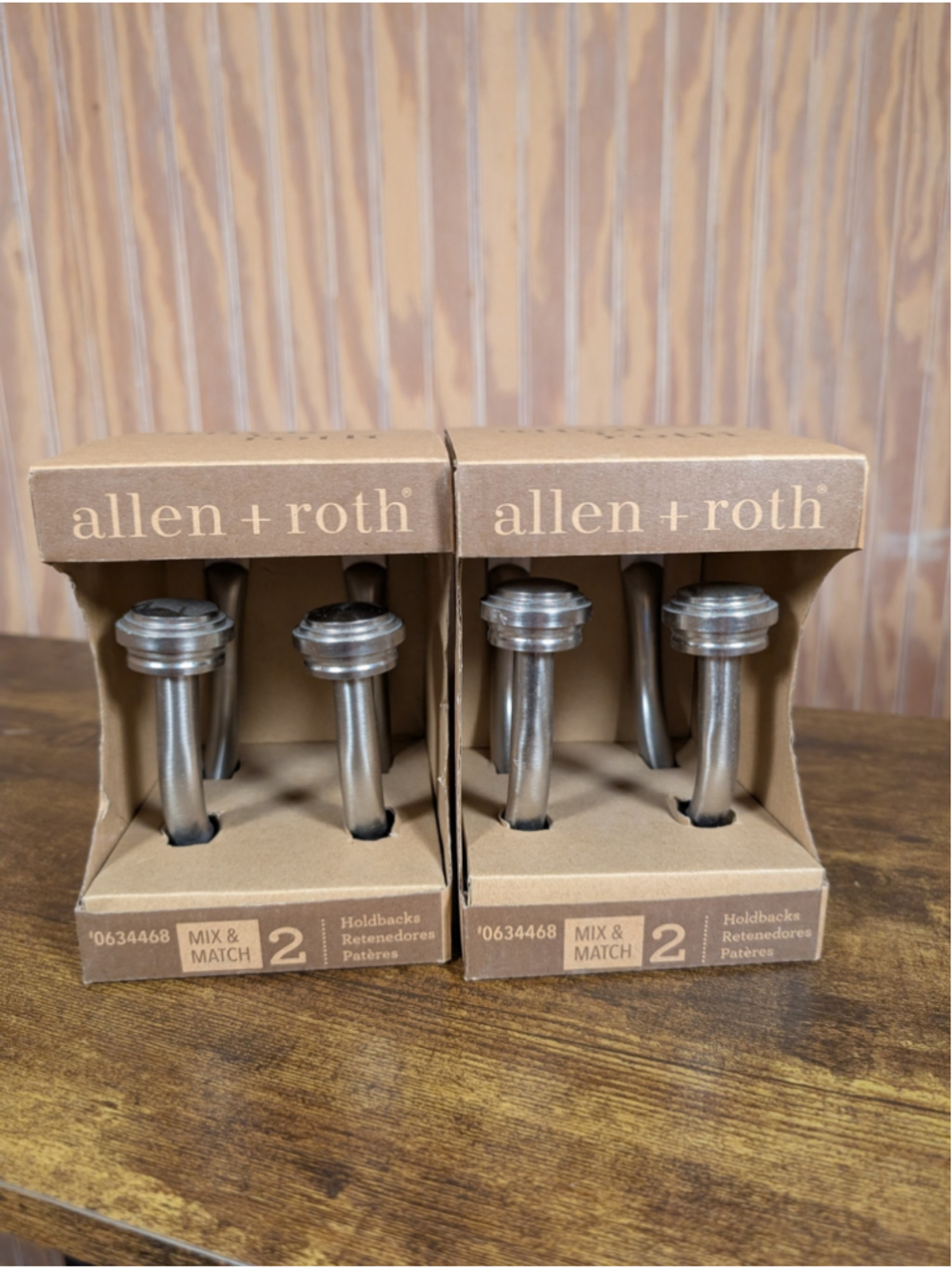 NIB allen + roth Brushed Nickel Curtain Holdbacks (2 Boxed Sets)